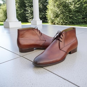 Handmade Brown Leather Chukka Boots: Men's Formal Dress Boots