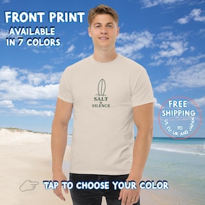Minimalist Surfboard Graphic Tee for Beach Lovers| Salt & Silence Surf Shirt | Unisex Vintage-Style T-Shirt