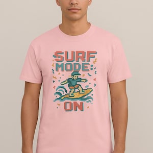 Retro Unisex T-Shirt - Surf Mode ON | Pixel Surf Graphic Tee | Summer Beach Shirt | Surfers gift