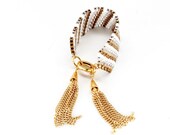 Multicolor Beaded Bracelet in Bronze, White, Clear Gold Silver