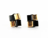 Four Square Stud Beaded Earring in Black Bronze - In Stock
