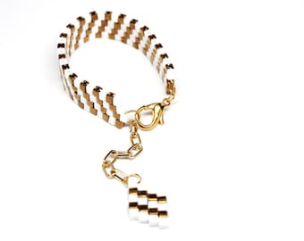 Diagonal Pattern Bracelet, One Size Fits Most, With Extender Chain and Beaded Charm - In Stock
