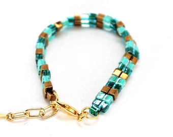 Beaded Friendship Bracelet in Teal & Bronze - In Stock!