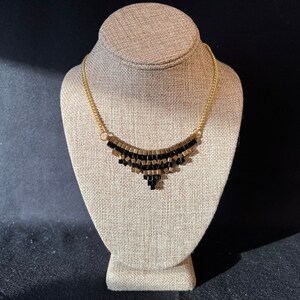 Black & Bronze Beaded Triangle Necklace
