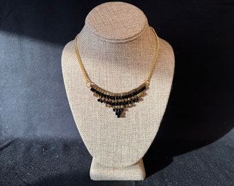 Black & Bronze Beaded Triangle Necklace