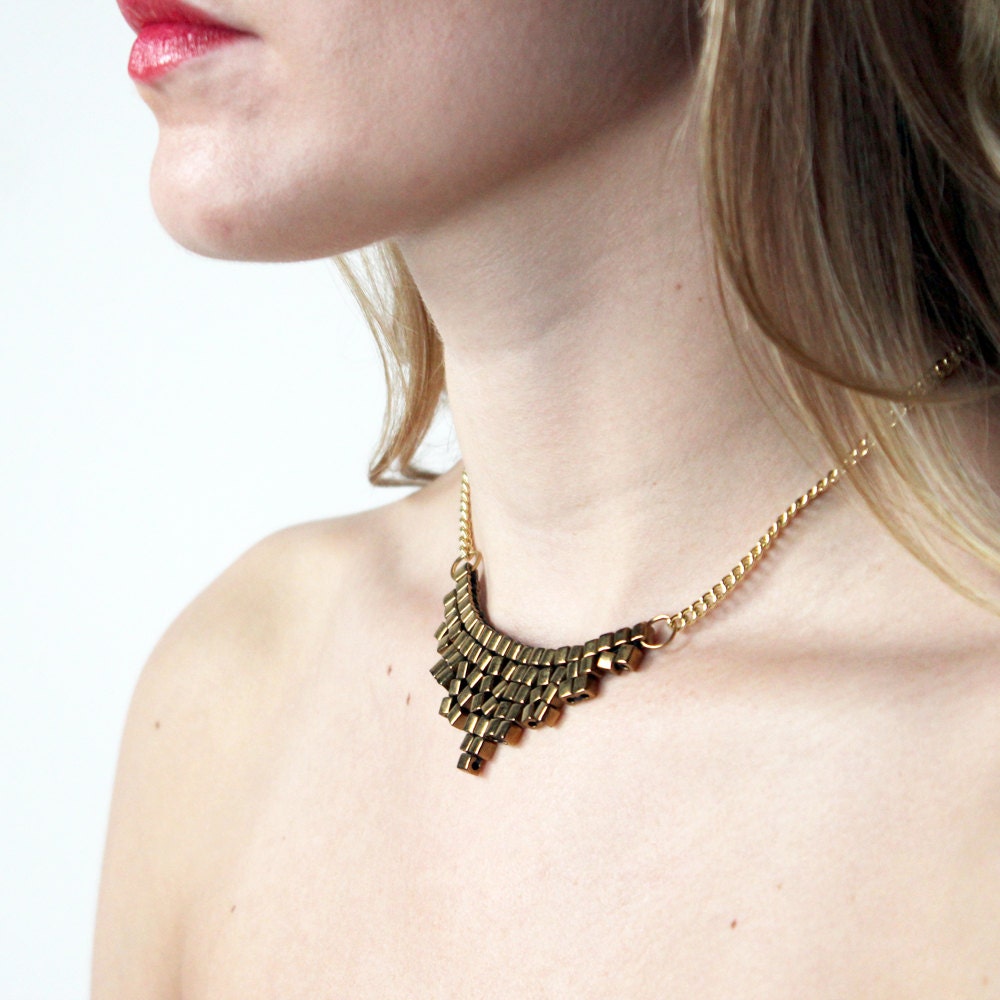 Bronze Beaded Triangle Necklace - Etsy