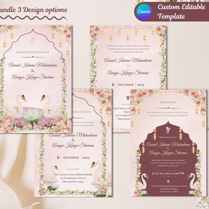 Paquete de invitaciones de boda indias, Celebración de la vida, Tarjeta de matrimonio hindú, E-mail de boda musulmana, Tarjeta con detalles de boda de flores silvestres, Canva