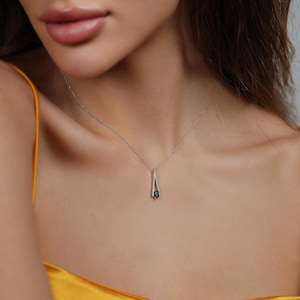 14K White Gold Sapphire and Diamond Teardrop Necklace