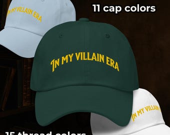 Custom Villain Era embroidered dad hat, Fun gift for book lovers, Fantasy Reader Gift, Bookish Dark Academia Aesthetic, Villaincore Dad Hat