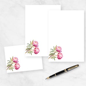 Printable Floral Stationery | Peony Writing Paper & Envelope Set | Digital Download | Watercolor Peony Writing Paper