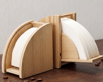 Wooden Coffee Filter Stand, V60 Coffee Station Organiser, Handcrafted Wooden Coffee Filter Storage Rack