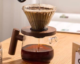 Moderner Glas Pour Over Kaffeefilter und Krug | V60 Pour Coffee Dripper mit Holzgriff, Hausgemachte Kaffeeecke, Geschenk für Kaffeeliebhaber