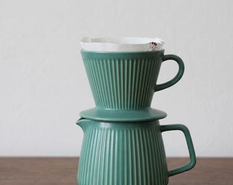 Juego de gotero de café minimalista verde hecho a mano, juego V60 Kaffeefilter, juego de café de goteo de 3 colores, juego de gotero de café de gres con taza