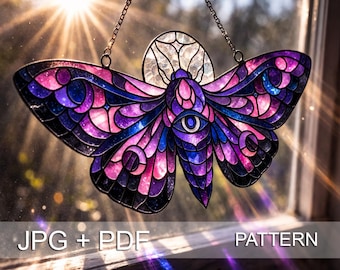 Patrón de vitral de mariposa polilla (PDF/JPG) / Diseño realista y para construir / Descarga digital