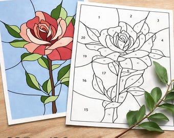 Patrón de vitral de rosas, panel rectangular, JPG imprimible en PDF, descarga digital