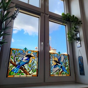 Mönster för skatafågelmålning, digital nedladdning PDF JPG, mall för gör-det-själv-fönsterglas bild 8