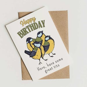Cartão de aniversário engraçado com chapins, cartão de trocadilho com pássaros para imprimir, download digital, cartão de aniversário engraçado, cartão de feliz aniversário, cartão para amantes de pássaros