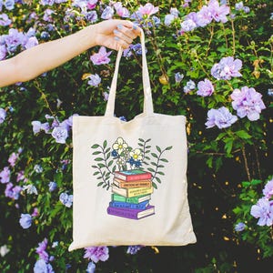 Gay Book Tote Bag Rainbow Books Pride Tote Bag Bookish Book Lover Gift Idea Cute Book Bag Bookshelf Book Lover Gift Floral Cottagecore