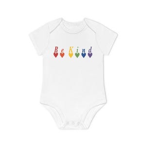 Be Kind LGBTQ Baby Outfit, Organic Cotton, Pride Hearts, LGBTQ+ Inclusive Baby Clothes, Baby Shower Gift, Gender Neutral Infant Bodysuit