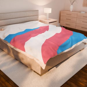 Subtle Trans Flag Velveteen Plush Blanket, Trans Flag Blanket, Trans Plush Blanket, Pride Blanket, Subtle Trans Flag