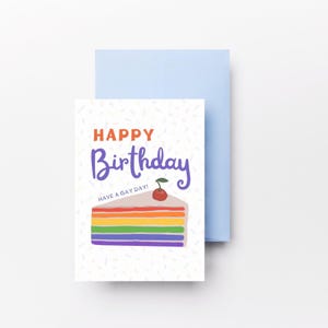 Gay Happy Birthday Karte Have a Gay Day Regenbogenkuchen Karte LGBTQ Geburtstagskarte Lustige Geburtstagskarte Queer Grußkarte