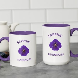 Sapphic Tendencies Violet Mug Flower Mug Queer Coffee Mug for Soft Gays Sapphics Sappho Bi Gay Lesbian Queer Mug LGBTQ Mug