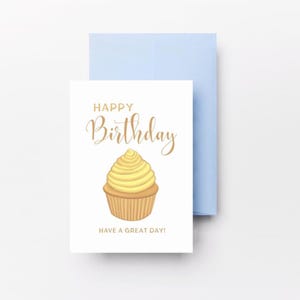 Cartão de Feliz Aniversário, Cartão de Aniversário com Cupcake de Limão, Cartão de Cupcake, Cartão de Saudações, Presente Instantâneo, Cartão de Aniversário para Imprimir