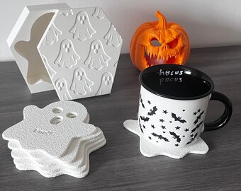 3D Printed Ghost Coaster Set – Spooky Halloween Decor, Set of 6