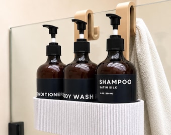 Minimalist Shower Caddy Organizer | Over Glass Shower Storage Basket | Scandinavian Bathroom Shelf | Shampoo Holder | Modern Bathroom Decor