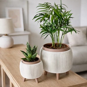 Ribbed Planter with Legs | Mid-Century Modern Plant Pot (Set of 2)