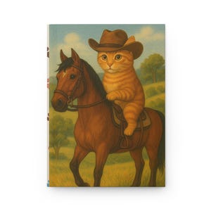 Carnet cartonné chat cowboy - cadeau mignon pour amoureux des animaux de compagnie, cahier d'écriture, journal créatif, cadeau pour amoureux des chats, papeterie empreinte de patte