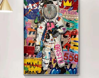 Urban Astronaut Graffiti Canvas Wall Art, Contemporary Street Style Canvas for Modern Interiors