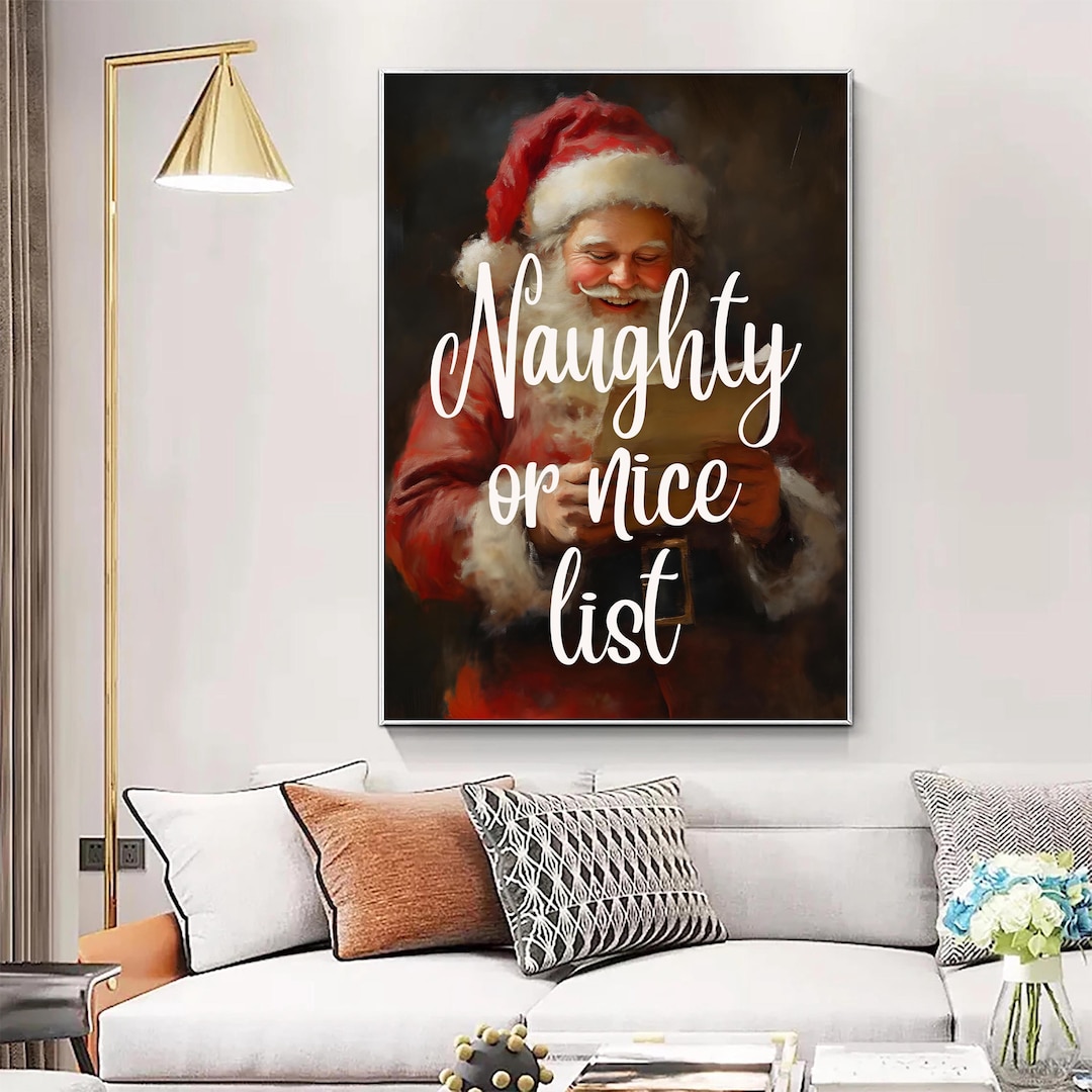Santa Claus 'naughty or Nice List' Christmas Canvas Art Etsy