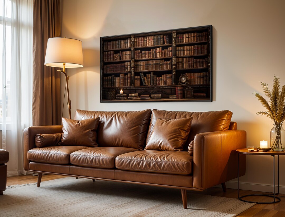 Cozy Library Wall Art, Framed Canvas Print, Modern Home Decor, Ready to ...