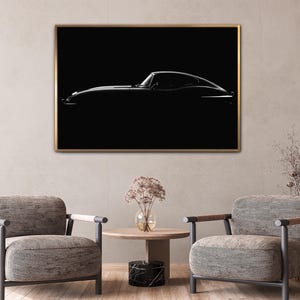 Jaguar E-Type Silhouette Wall Art, Classic Car Canvas Print, Framed Black White Car Poster, Ready to Hang Garage Decor, Jaguar Silhouette