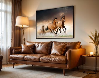 Pferde Wandkunst, gerahmte Leinwand, Tier Leinwand Wandkunst, moderne Pferdeliebhaber Geschenk, Tier Wohnkultur