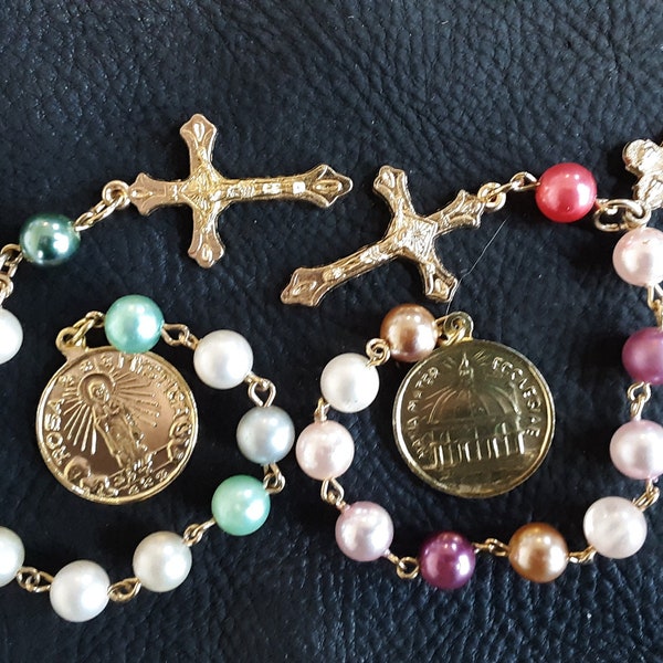 SALE! Pair of Chaplets - Mystica Rosa, Crucifix and Four Way Cross - Upcycled from a Tammey Jewels Necklace - OOAK - Handmade