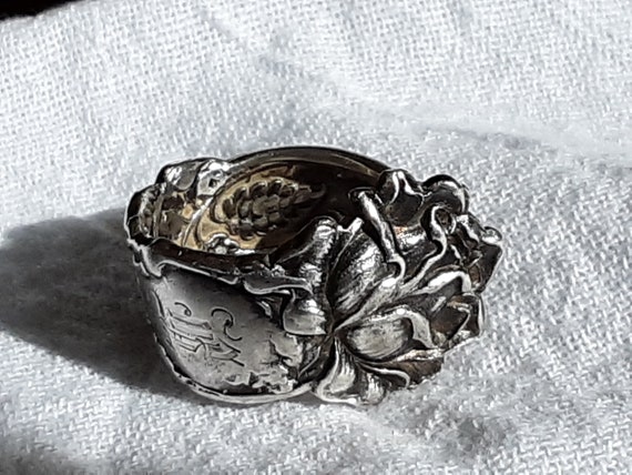 SALE! Antique Silver Spoon Rose Ring – Art Nouvea… - image 1
