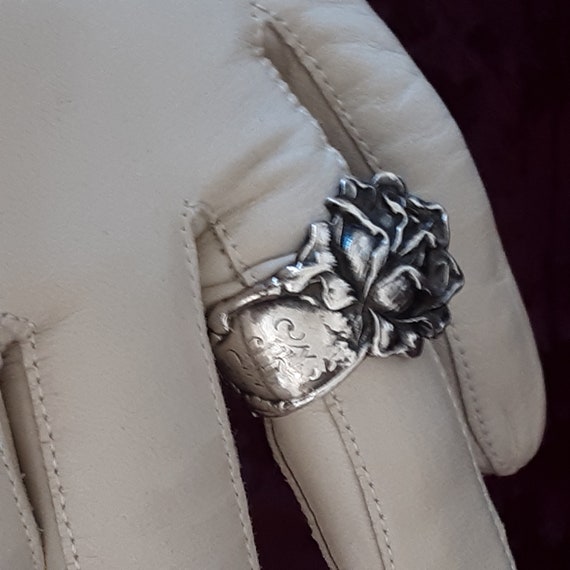 SALE! Antique Silver Spoon Rose Ring – Art Nouvea… - image 4