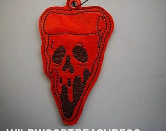 Melting Skull Pizza Slice embroidered vinyl ornament