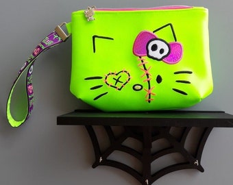 Zombie Kitten wristlet purse with zipper