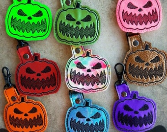 Embroidered vinyl keychain - Spooky Pumpkin - Your choice of color