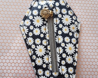 Coffin shaped keychain zippered purse - Pushing Up Daisies