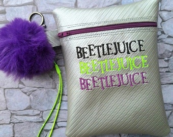 Beetlejuice embroidered wristlet