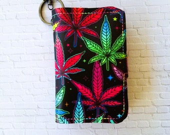 Marijuana leaves Card Case with Keychain
