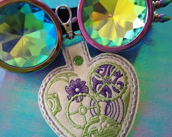 Steampunk Heart Embroidered Keychain