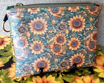 Sunflower zipper bag with keychain