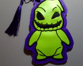 Embroidered vinyl Bookmark - Scary Boogie Man - Green and Purple