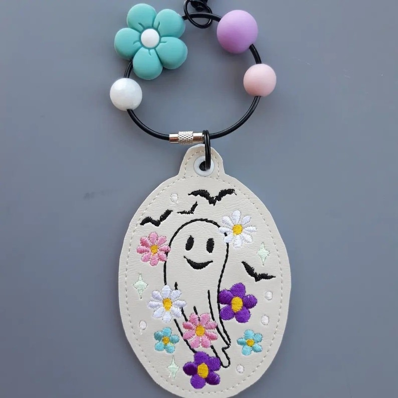 Embroidered ghost oval bag tag image 2