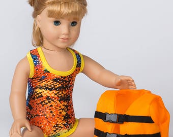 Let's Swim! Swimsuit and Lifejacket for 18 Inch Doll